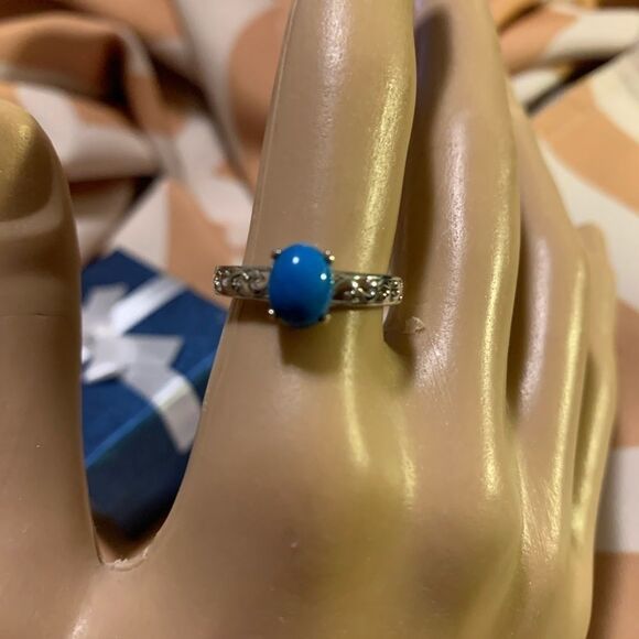 Ceruleite Sterling Silver Platinum Ring-8 - Picture 7 of 10